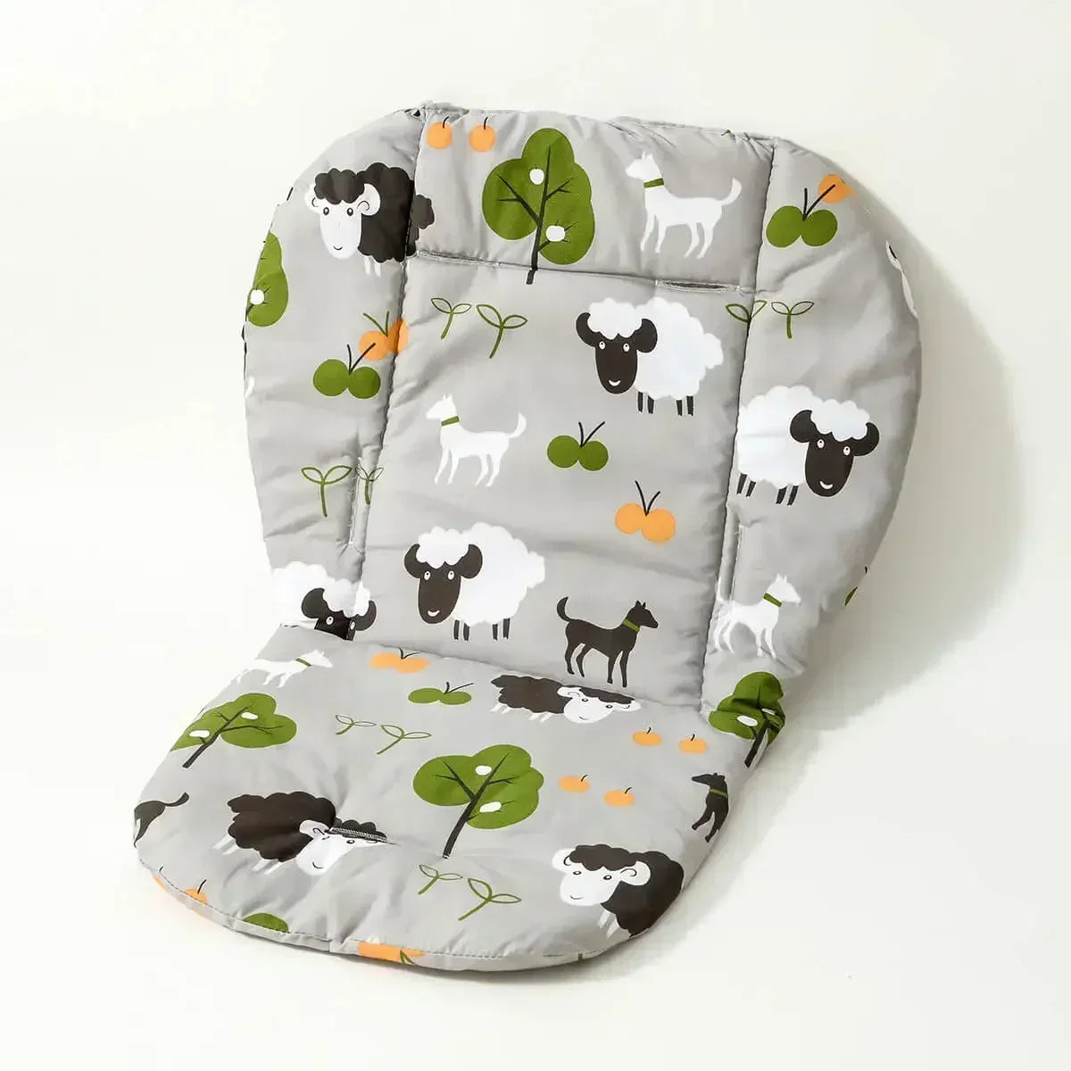 Cute animal print baby cushion for high chairs and strollers, soft and breathable, ideal for ages 0-6. Double-sided comfort.