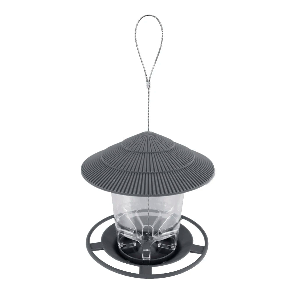 Outdoor hanging bird feeder with multi-port seed dispenser, large capacity, durable design, and twist-lock lid for easy refilling.