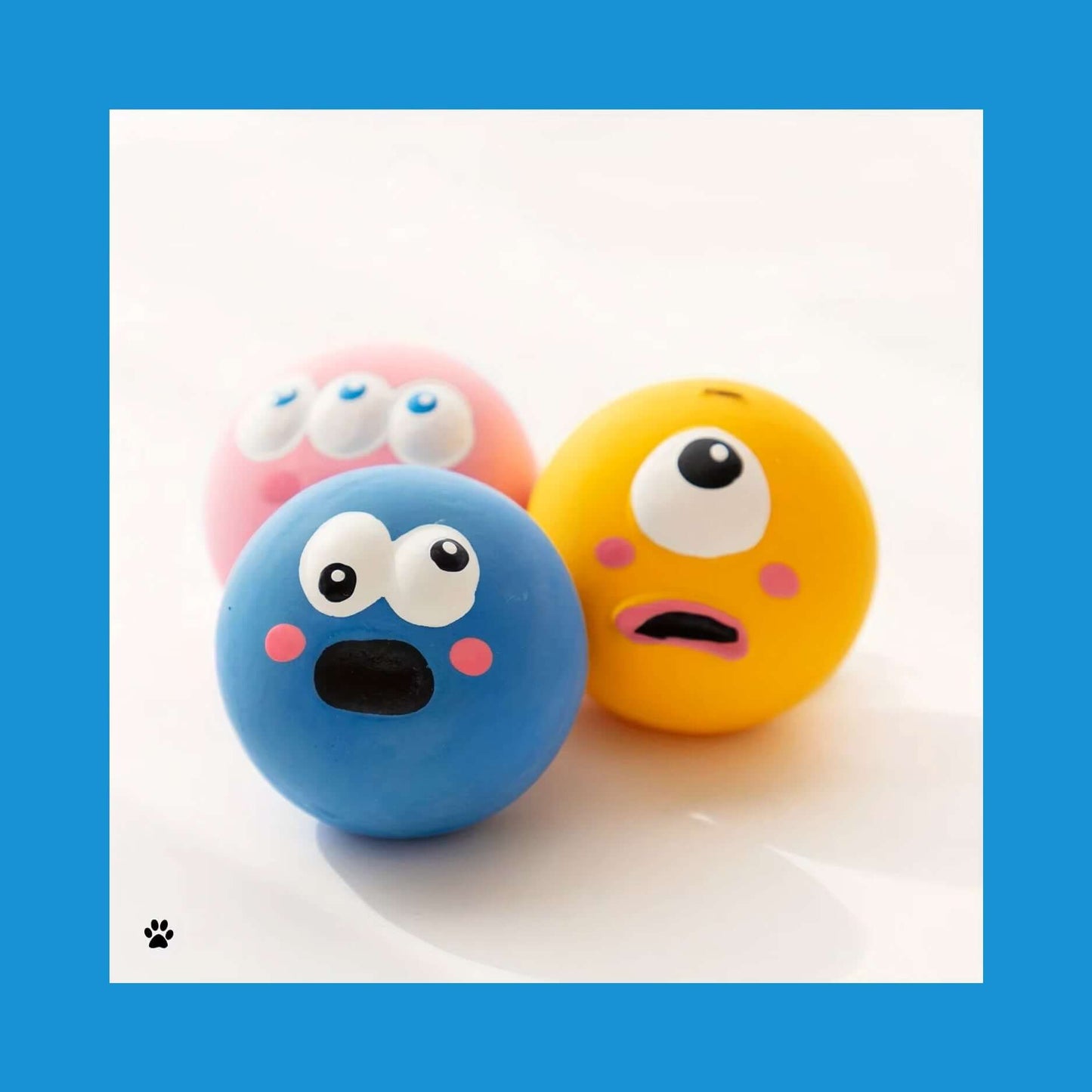 Colorful Squeaky Eyeball Dog Toy set for playful, training, and chewing fun, featuring engaging sounds and durable, non-toxic latex.