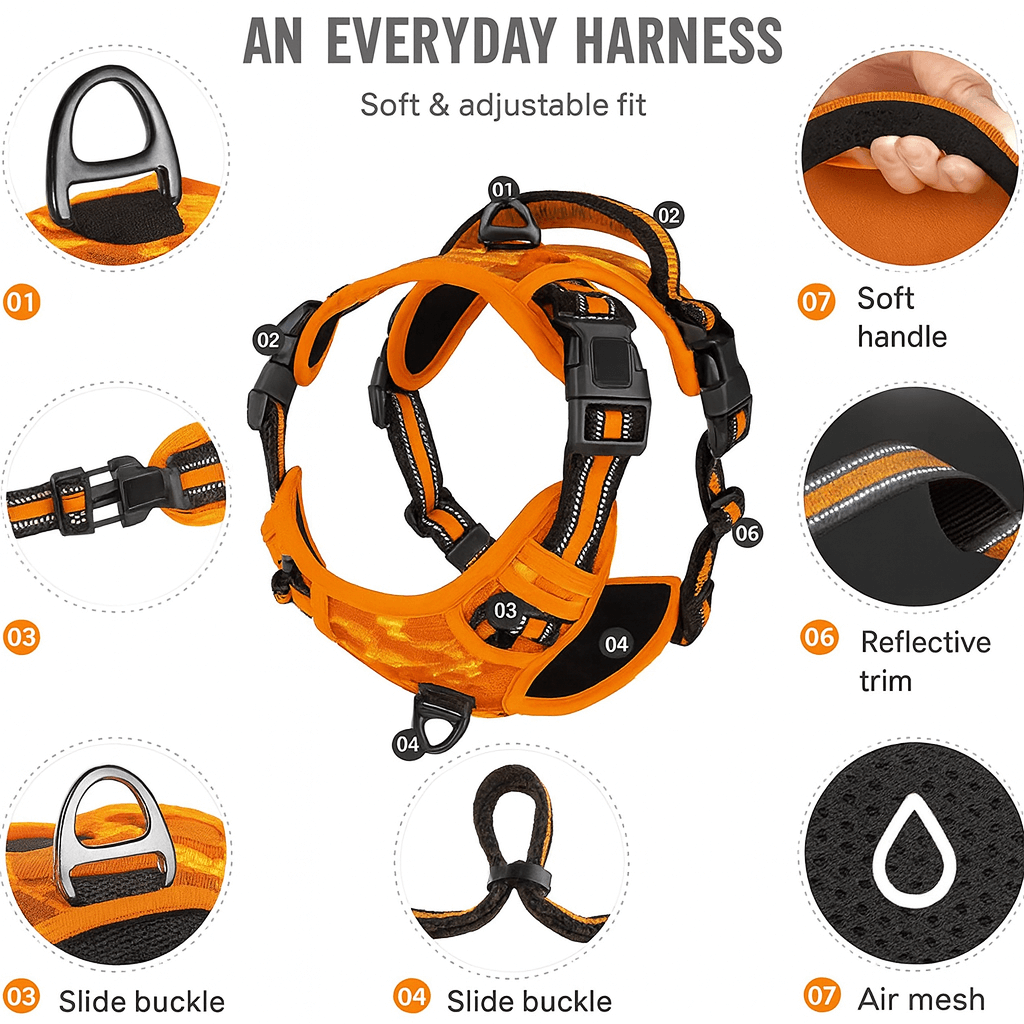 reflective dog harness-Reflective No-Pull Dog Harness with adjustable fit, soft handle, and reflective trim for safety and comfort