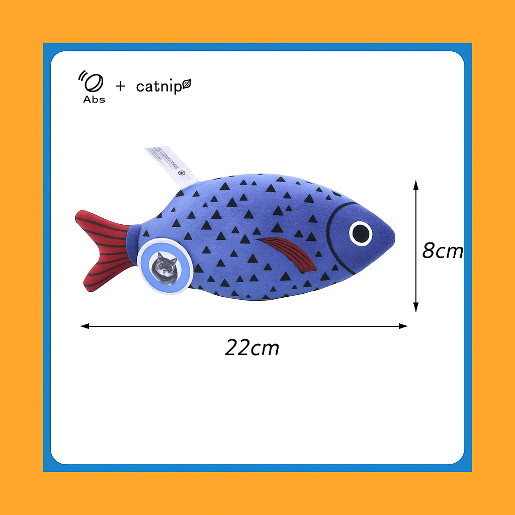 squeaky catnip fish toy– Fun, Safe & Snuggly Playtime for Cats, blue fish design, toy dimensions 22cm x 8cm, cat accessory