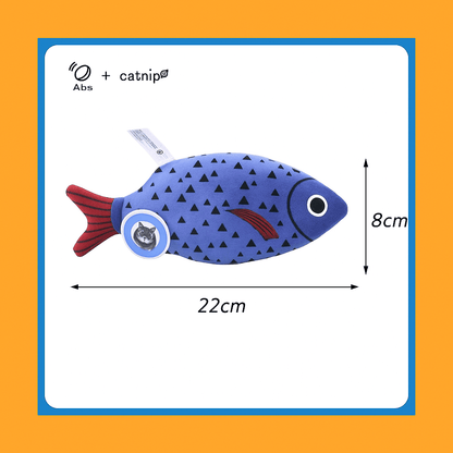 squeaky catnip fish toy– Fun, Safe & Snuggly Playtime for Cats, blue fish design, toy dimensions 22cm x 8cm, cat accessory