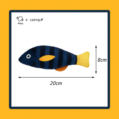 Squeaky catnip fish toy– Fun, Safe & Snuggly Playtime for Cats. Fish-shaped toy with measurements. Ideal for entertaining pet play.