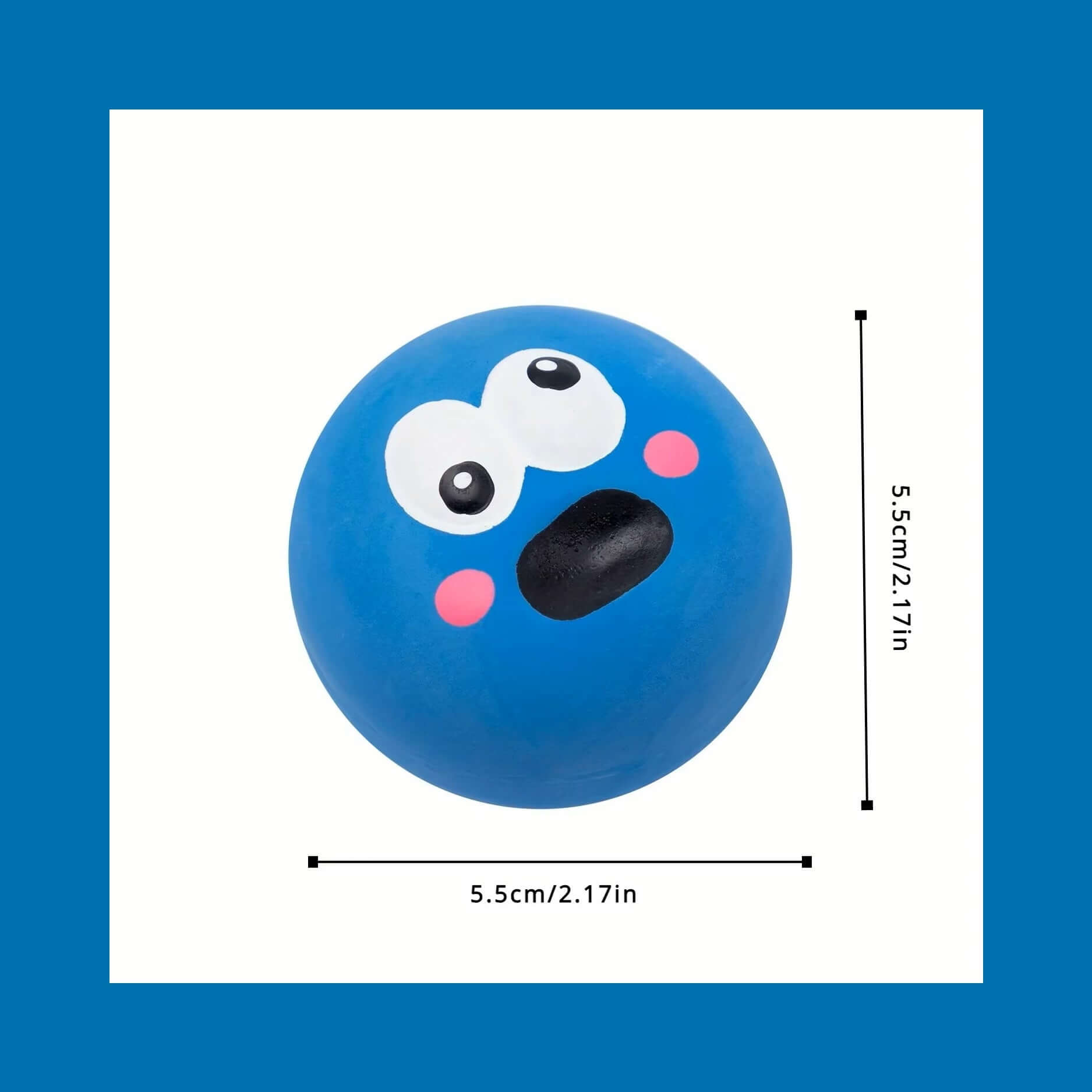 Squeaky Eyeball Dog Toy - blue latex toy with cartoon face, perfect for small breeds, playtime, and training. Non-toxic, engaging, durable.