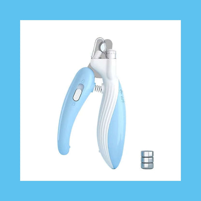 LED Pet Nail Clippers with built-in LED light, stainless steel blades, and non-slip grip handle for safe trimming of dog and cat nails.