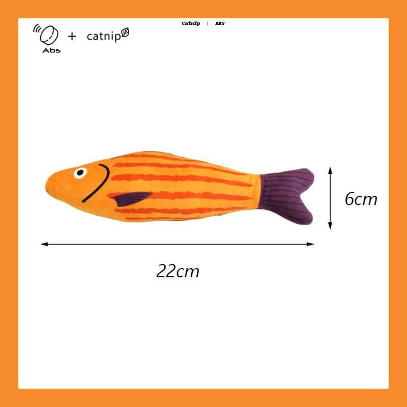 squeaky catnip fish toy– Fun, Safe & Snuggly Playtime for Cats in vibrant orange with measurement dimensions