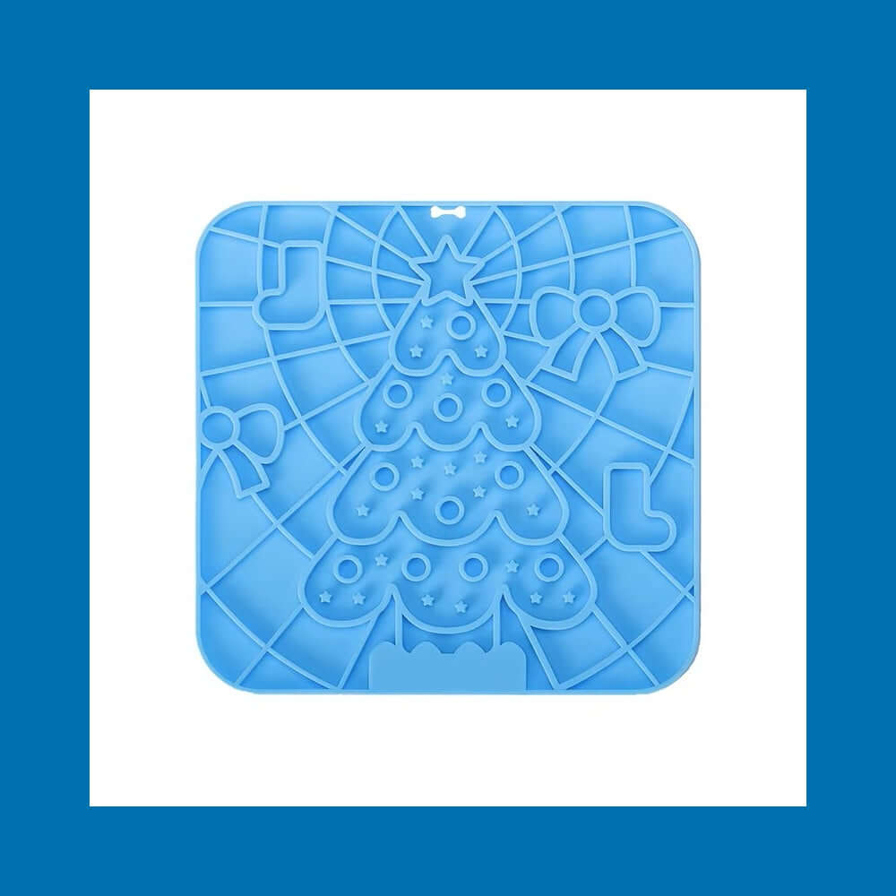 Blue dog bath time distraction mat -Pet Lick Mat Distraction with Christmas theme design, strong suction, ideal for calming baths or feeding.