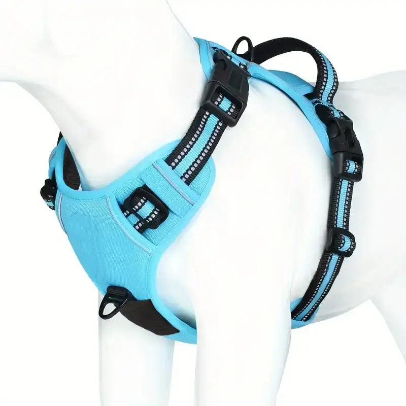 Reflective dog harness-Reflective No-Pull Dog Harness in blue with adjustable straps for safe, comfortable walks.