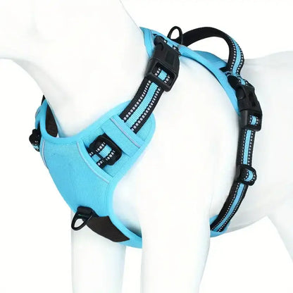 Reflective dog harness-Reflective No-Pull Dog Harness in blue with adjustable straps for safe, comfortable walks.
