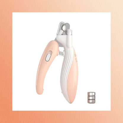 LED Pet Nail Clippers with built-in LED light, stainless steel blades, non-slip grip for safe and precise pet grooming.