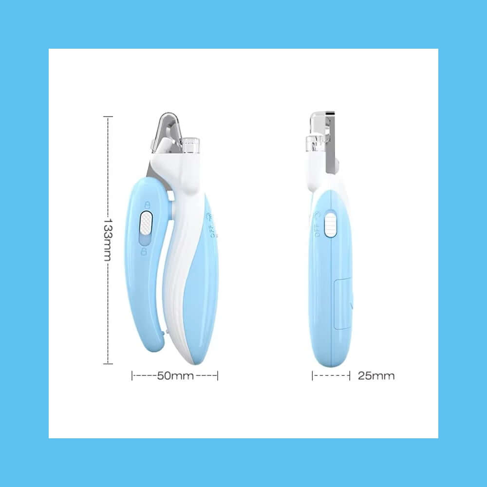 LED Pet Nail Clippers with stainless steel blades, LED light, and non-slip grip handle for safe & precise pet grooming.