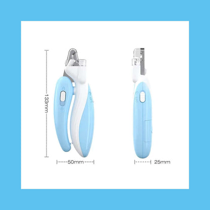 LED Pet Nail Clippers with stainless steel blades, LED light, and non-slip grip handle for safe & precise pet grooming.