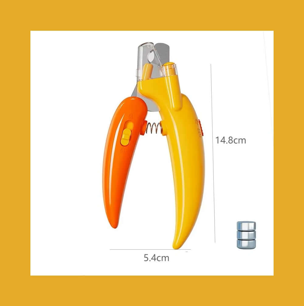 LED Pet Nail Clippers with built-in LED light for safe trimming, featuring sharp stainless steel blades and a comfortable non-slip handle.