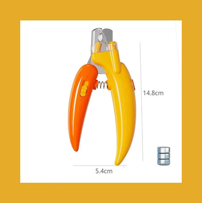 LED Pet Nail Clippers with built-in LED light for safe trimming, featuring sharp stainless steel blades and a comfortable non-slip handle.