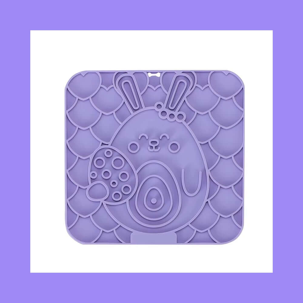 Purple dog bath time distraction mat -Pet Lick Mat Distraction with playful pet design, perfect for calming grooming sessions.