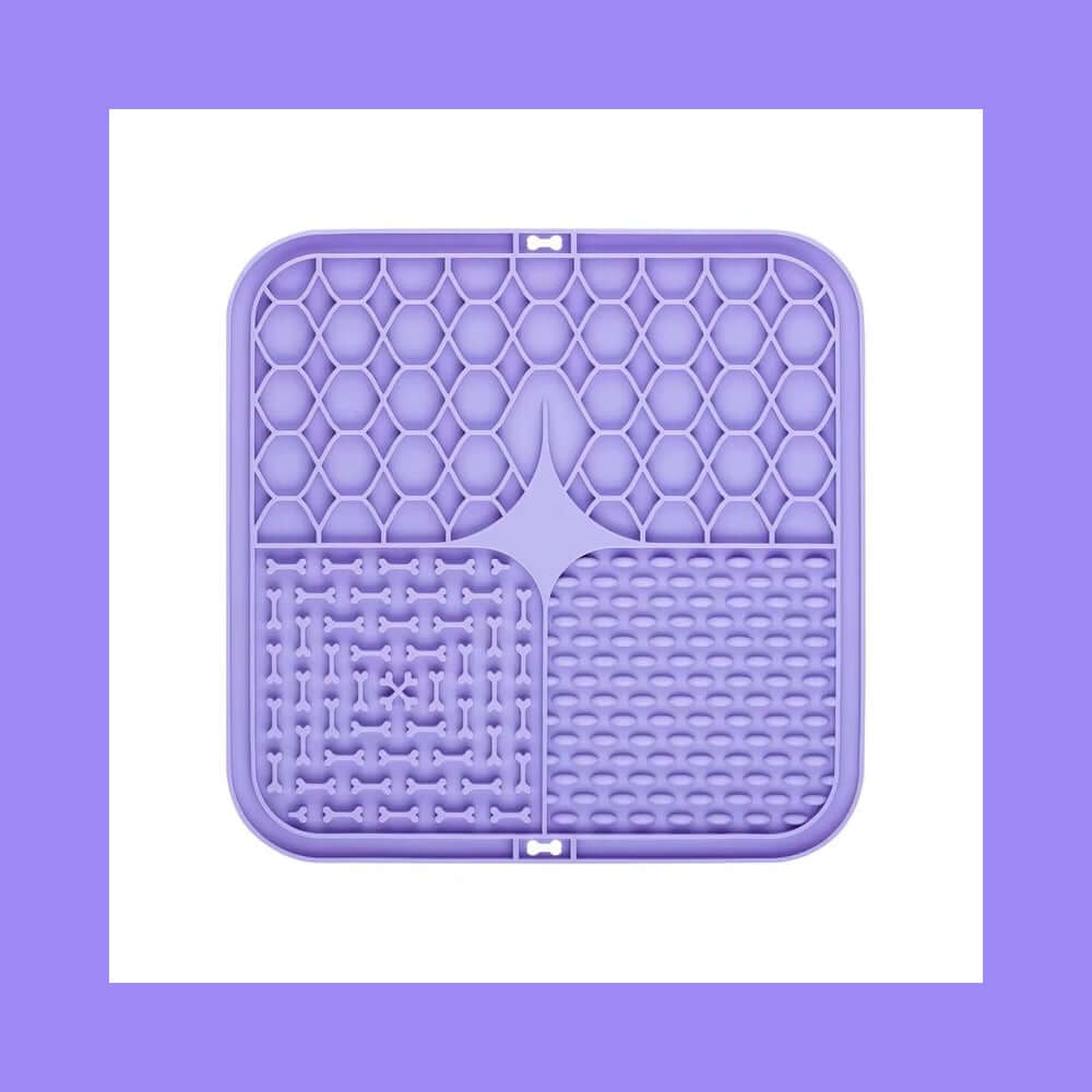 Purple dog bath time distraction mat -Pet Lick Mat Distraction with textured surface for stress-free grooming or feeding.