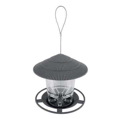 Outdoor hanging bird feeder with multi-port seed dispenser, large capacity, durable design, and twist-lock lid for easy refilling.
