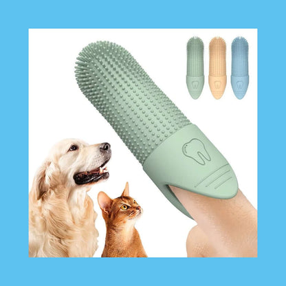 Soft Silicone Pet Toothbrush for gentle 360° cleaning of dog and cat teeth, reduces tartar and freshens breath. Safe and easy to use.