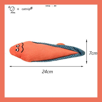 Squeaky catnip fish toy– Fun, Safe & Snuggly Playtime for Cats, featuring a soft orange fish-shaped design, 24cm x 7cm.