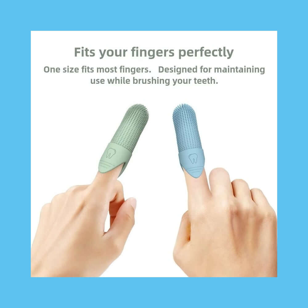 Soft Silicone Pet Toothbrush on fingers showcasing easy fit and grip for comfortable pet grooming.