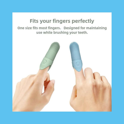 Soft Silicone Pet Toothbrush on fingers showcasing easy fit and grip for comfortable pet grooming.