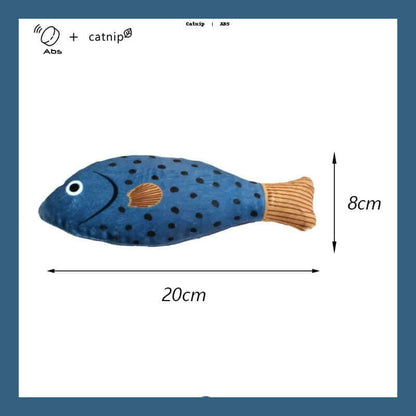 squeaky catnip fish toy– Fun, Safe & Snuggly Playtime for Cats, blue fish-shaped toy with dimensions 20cm by 8cm