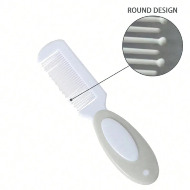 Soft baby comb with round design for gentle grooming, part of 6-in-1 baby grooming set for ages 0–2.