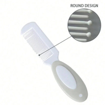 Soft baby comb with round design for gentle grooming, part of 6-in-1 baby grooming set for ages 0–2.
