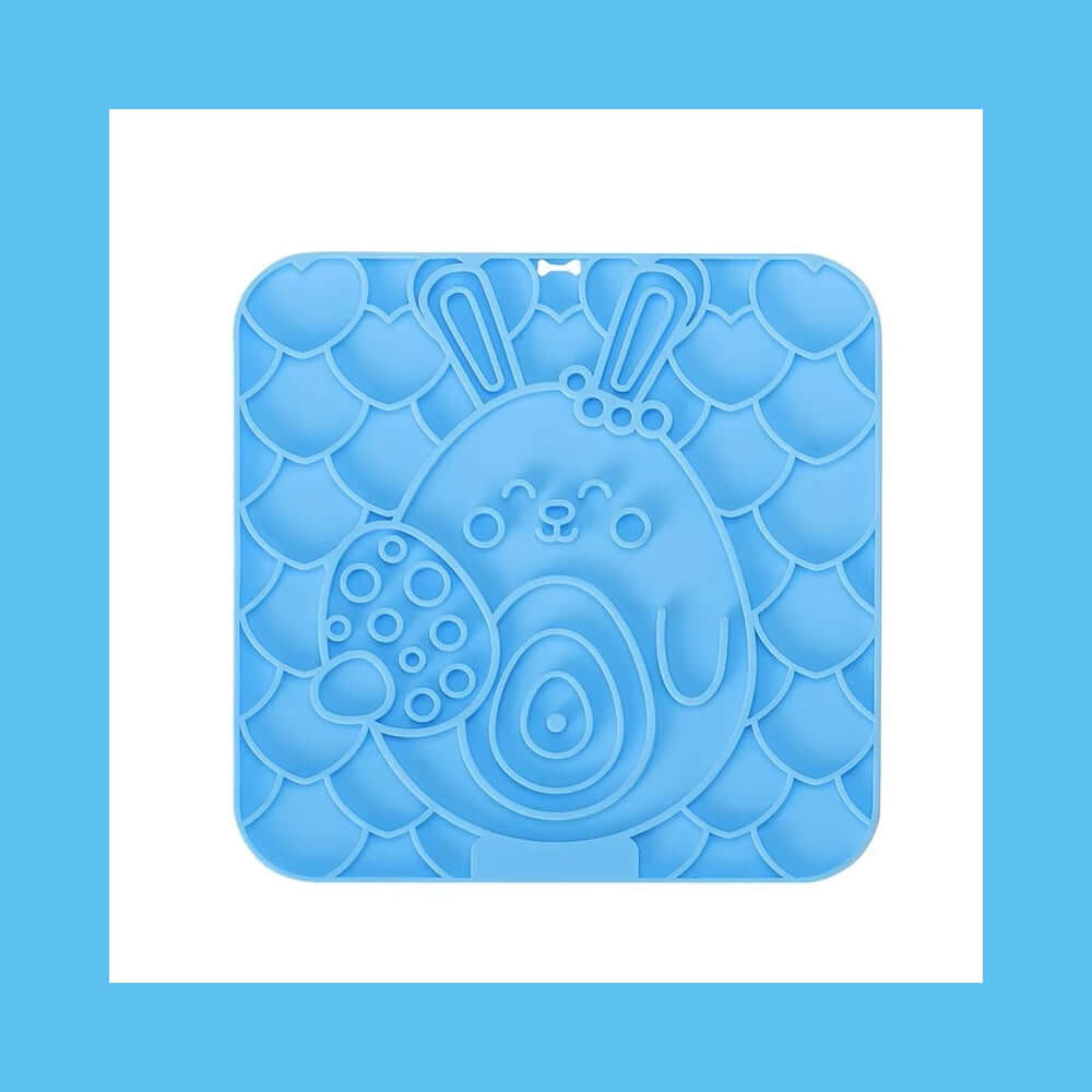 Blue dog bath time distraction mat -Pet Lick Mat Distraction with strong suction and cute design to calm dogs during grooming.