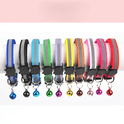Reflective cat collars with bells in 12 colors, adjustable size, featuring safety light, and a stylish design for cats and small pets.