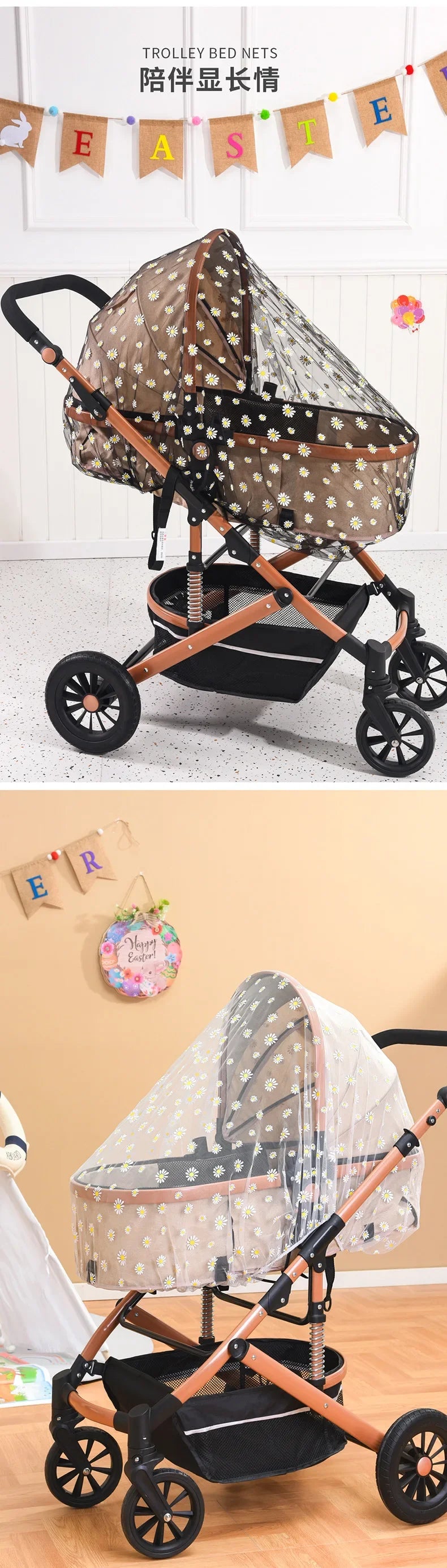 Baby stroller with sunshade and bug net, designed for protection from mosquitoes and UV rays, suitable for 1-2 year olds.