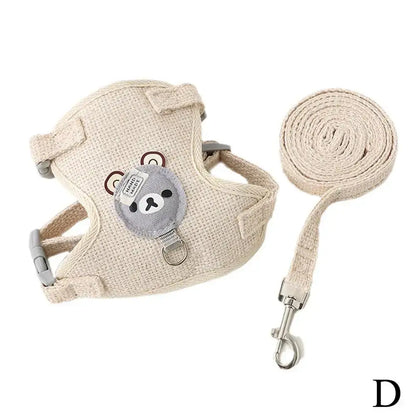 Undershirt-style pet harness and leash, breathable and adjustable for pets up to 12 pounds, featuring cute bear design for safety and comfort.